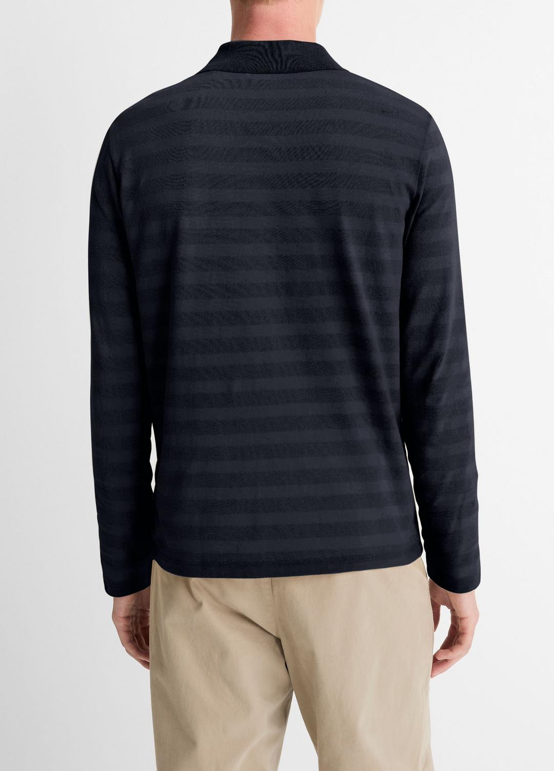 Jacquard-Stripe Cotton Long-Sleeve Polo Shirt in Long Sleeve - COASTAL BLUE | VINCE Men