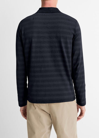 Jacquard-Stripe Cotton Long-Sleeve Polo Shirt in Long Sleeve - COASTAL BLUE | VINCE Men