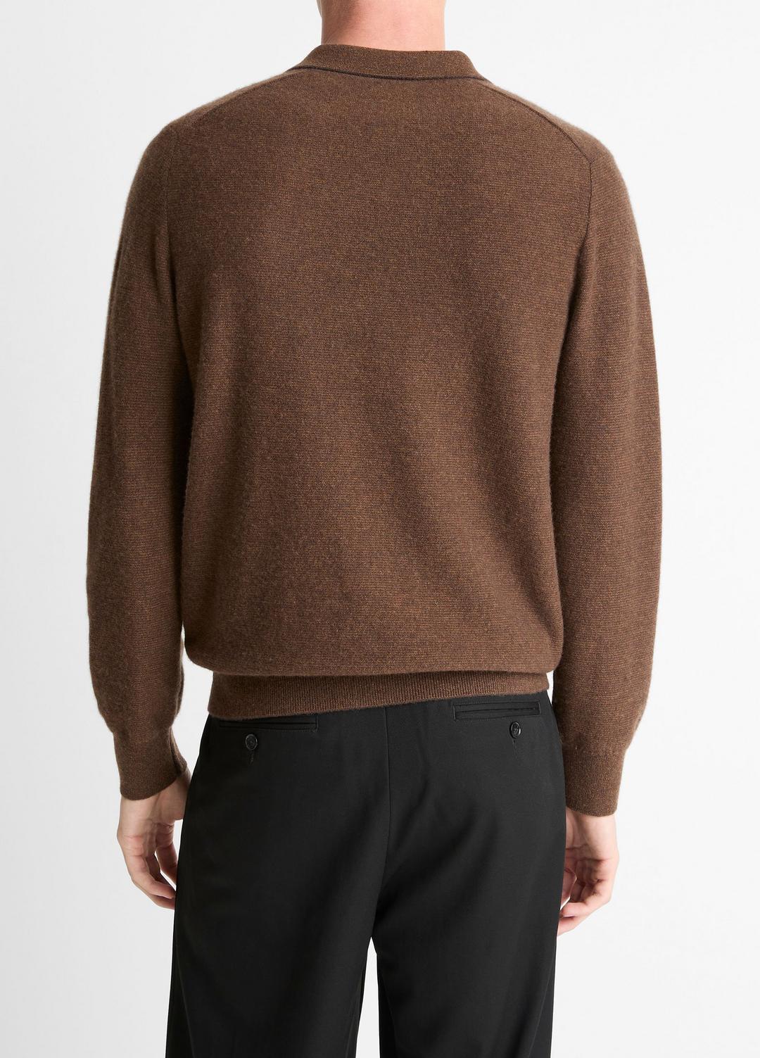 Feed Stripe Plush Cashmere Johnny-Collar Sweater in Cashmere - MISSION/DARK HEATHER BEARPAW | VINCE Men