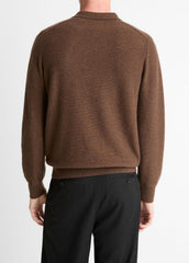 Feed Stripe Plush Cashmere Johnny-Collar Sweater in Cashmere - MISSION/DARK HEATHER BEARPAW | VINCE Men