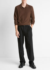 Feed Stripe Plush Cashmere Johnny-Collar Sweater in Cashmere - MISSION/DARK HEATHER BEARPAW | VINCE Men