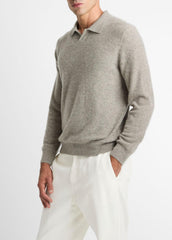 Plush Cashmere Johnny-Collar Polo in Cashmere - HEATHER MOUSE | VINCE Men