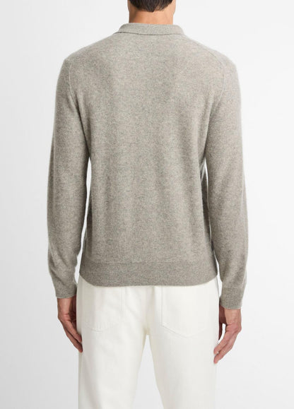 Plush Cashmere Johnny-Collar Polo in Cashmere - HEATHER MOUSE | VINCE Men