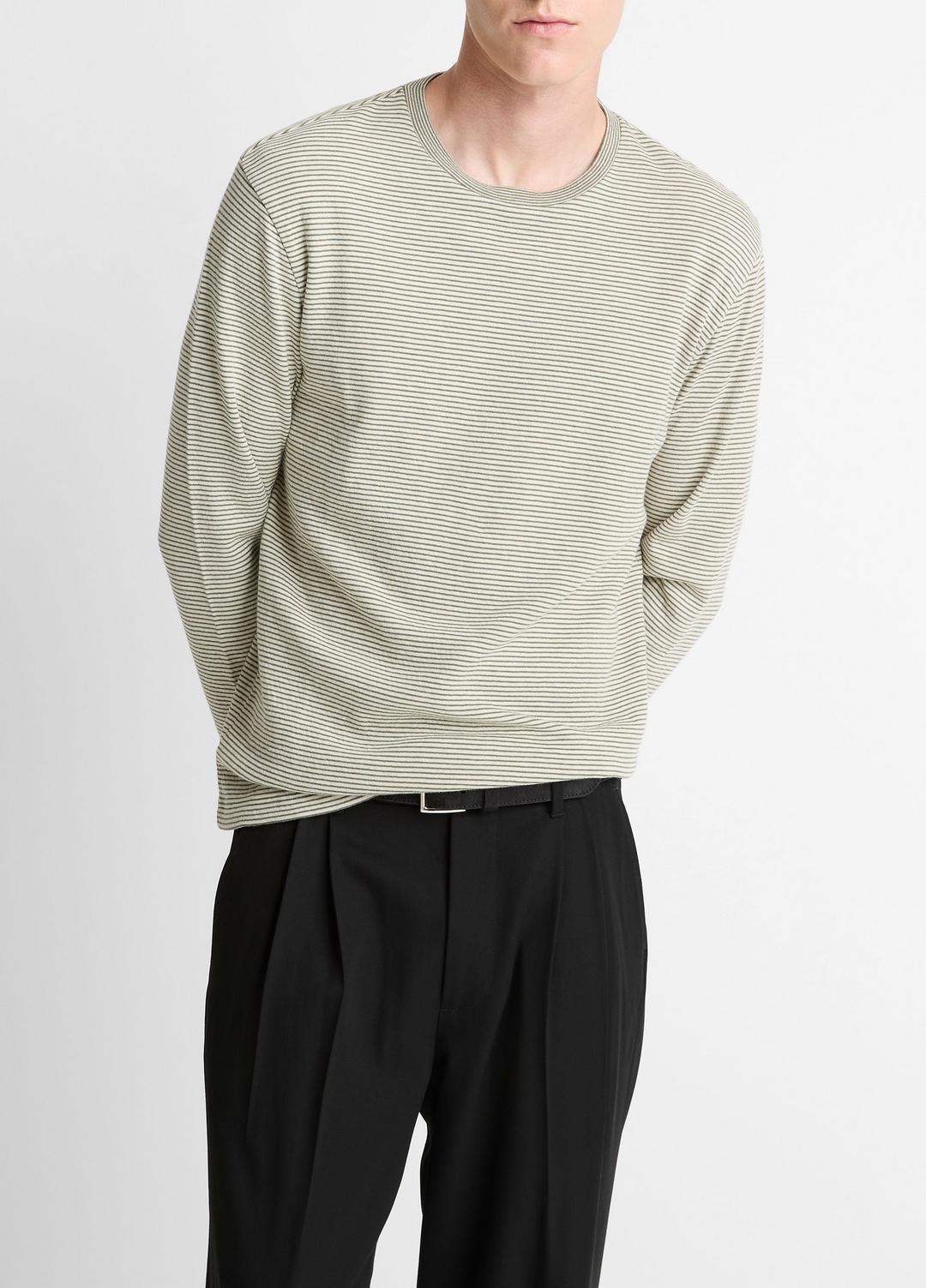 Striped Double-Knit Pima Cotton Long-Sleeve T-Shirt in Long Sleeve - MEADOWLARK/SYCAMORE | VINCE Men