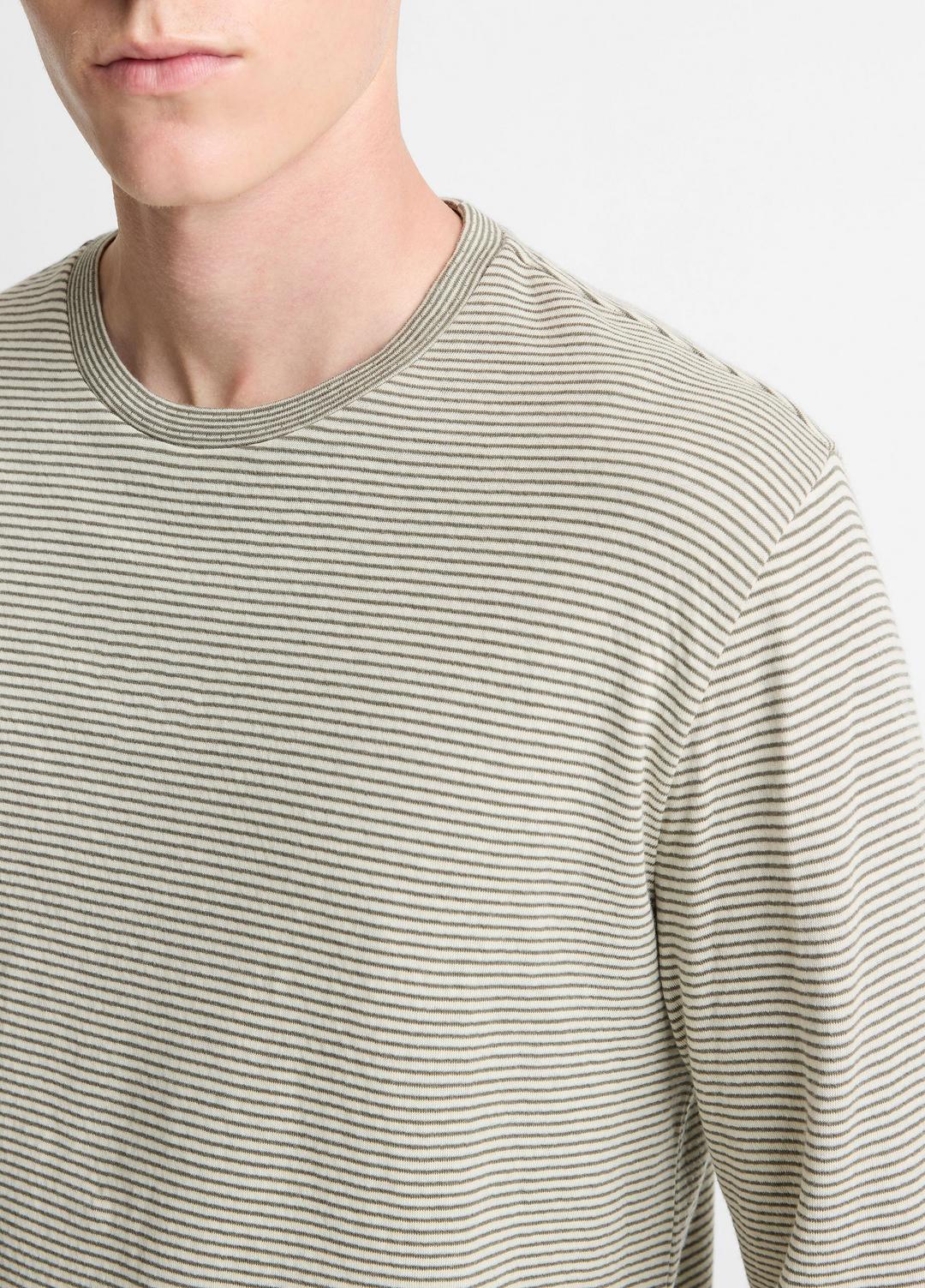 Striped Double-Knit Pima Cotton Long-Sleeve T-Shirt in Long Sleeve - MEADOWLARK/SYCAMORE | VINCE Men