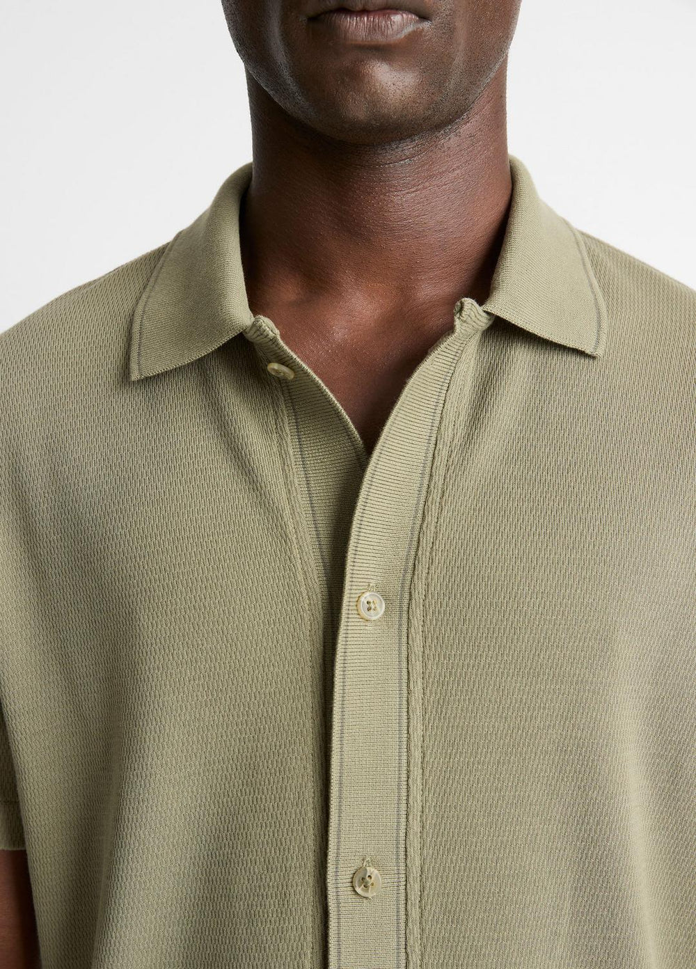 Jacquard-Knit Cotton Short-Sleeve Button-Front Shirt in Short Sleeve - SAGE/SYCAMORE | VINCE Men