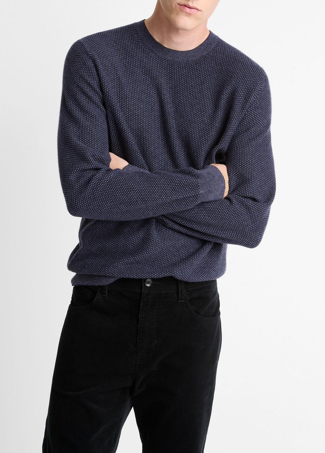 Geo-Jacquard Wool-Blend Crew Neck Sweater in Crew Neck - HYACINTH/COASTAL BLUE | VINCE Men