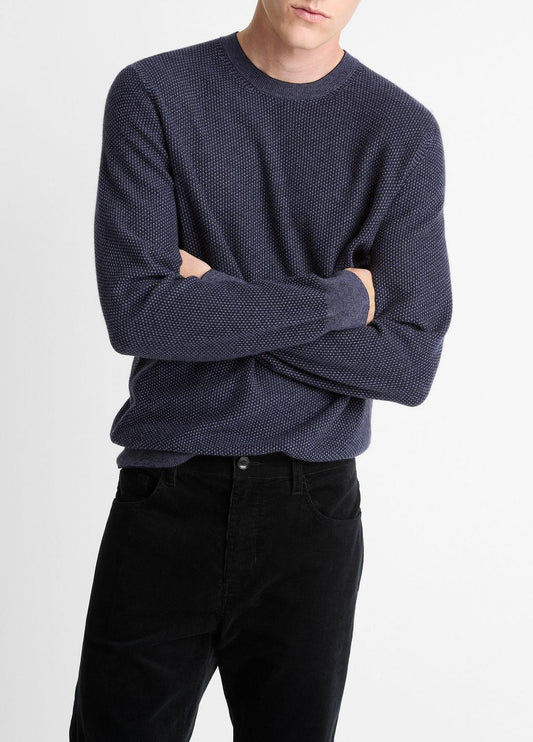 Geo-Jacquard Wool-Blend Crew Neck Sweater in Crew Neck - HYACINTH/COASTAL BLUE | VINCE Men