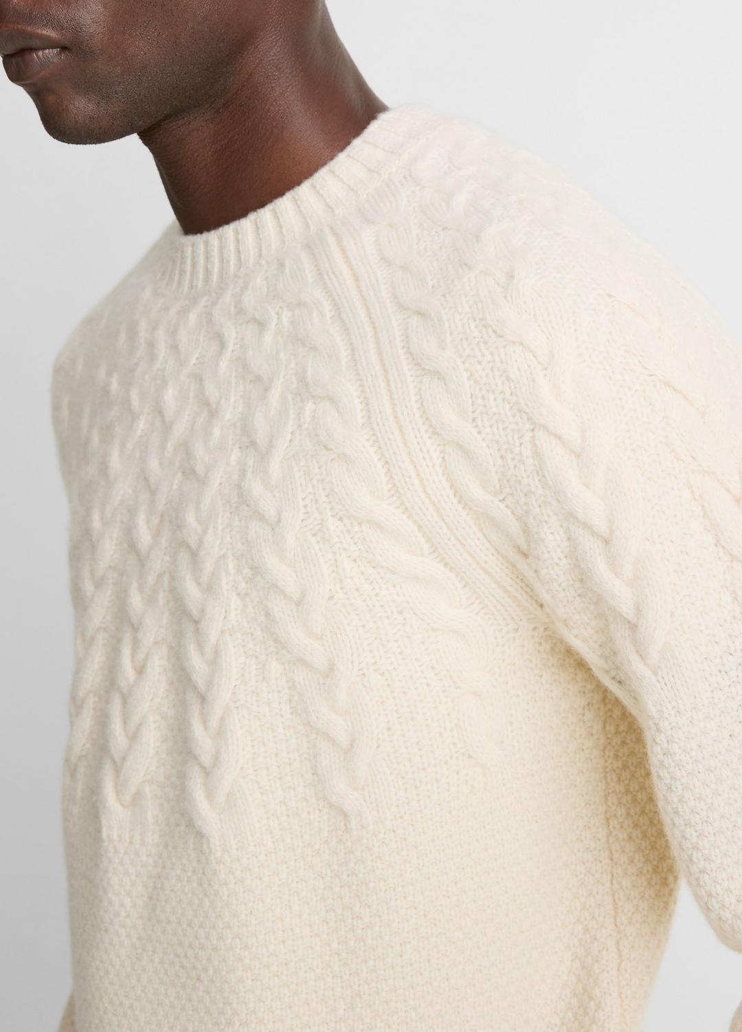 Airspun Merino Wool Cable-Yoke Sweater in Crew Neck - LIGHT DUNE | VINCE Men
