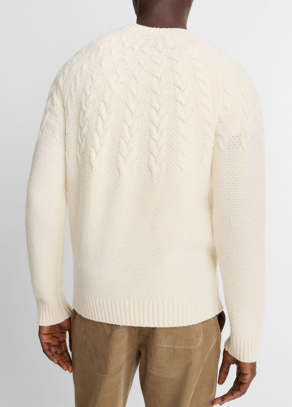 Airspun Merino Wool Cable-Yoke Sweater in Crew Neck - LIGHT DUNE | VINCE Men