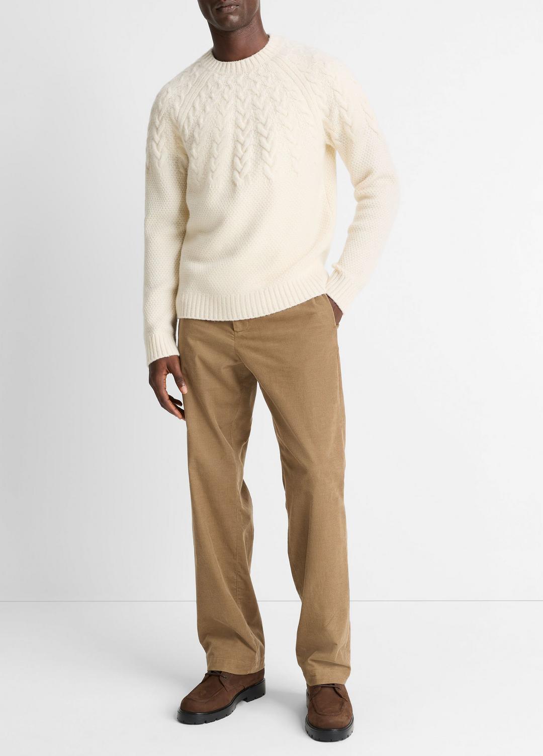 Airspun Merino Wool Cable-Yoke Sweater in Crew Neck - LIGHT DUNE | VINCE Men