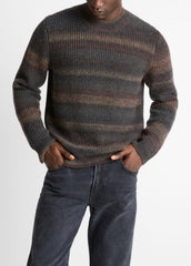 Space-Dye Shaker Wool-Blend Sweater in Crew Neck - HEATHER BLACK COMBO | VINCE Men