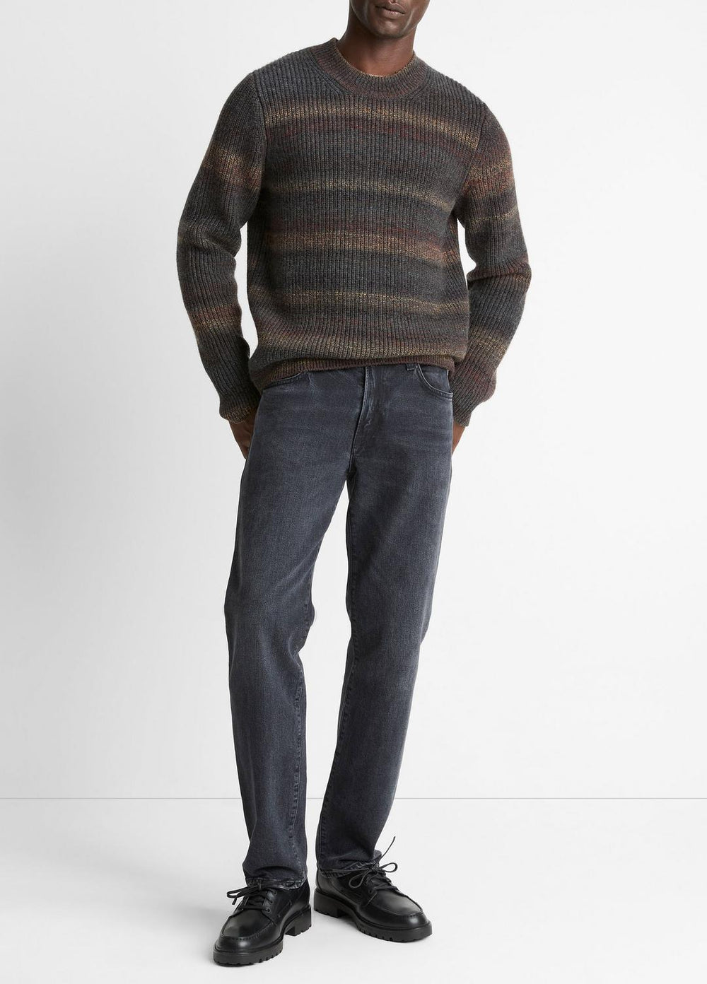 Space-Dye Shaker Wool-Blend Sweater in Crew Neck - HEATHER BLACK COMBO | VINCE Men