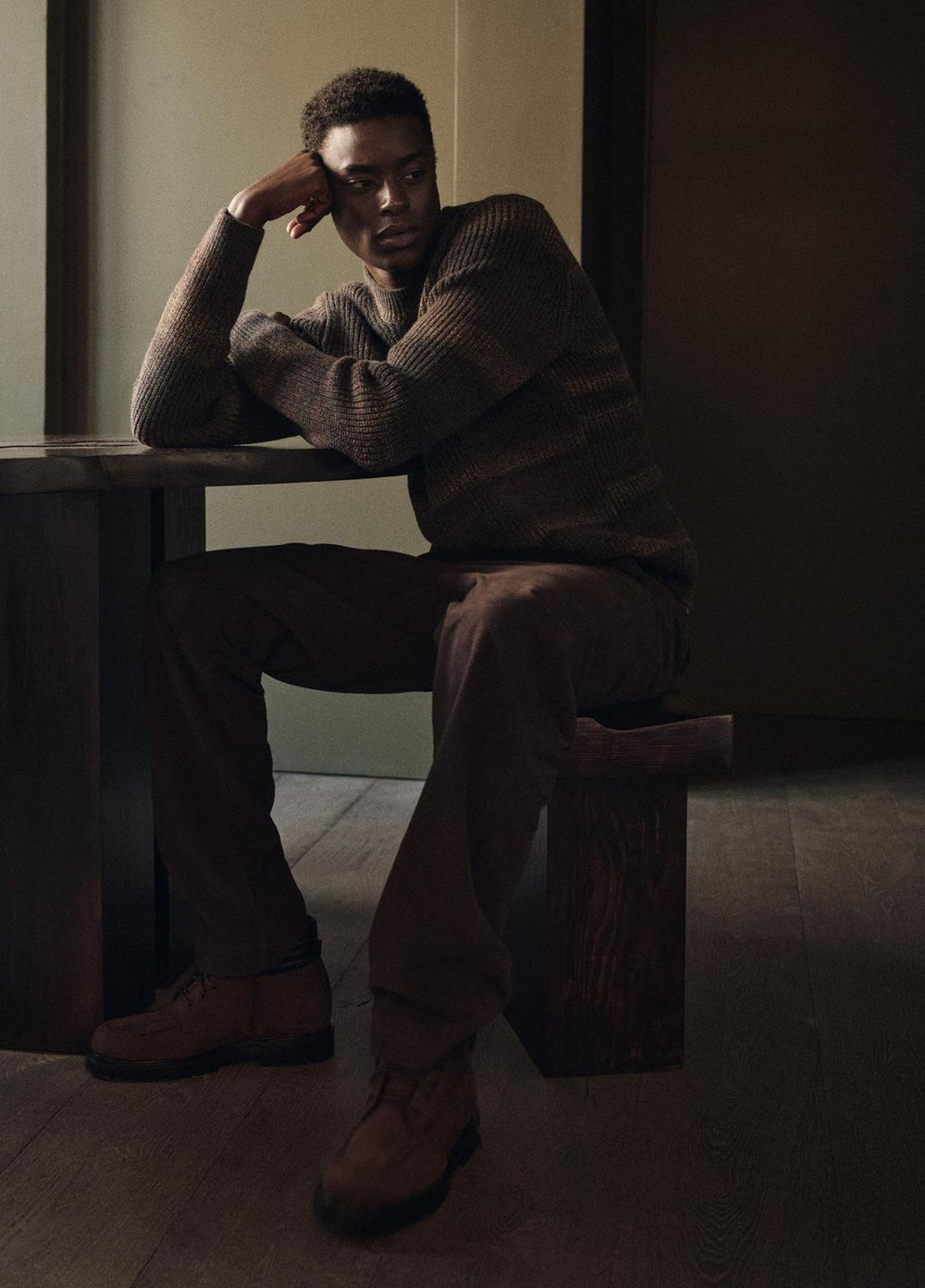 Space-Dye Shaker Wool-Blend Sweater in Crew Neck - HEATHER BLACK COMBO | VINCE Men