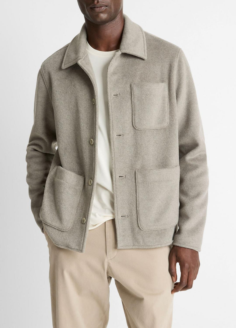 Double-Knit Chore Jacket in Jackets - DARK DUNE/LIGHT DUNE | VINCE Men