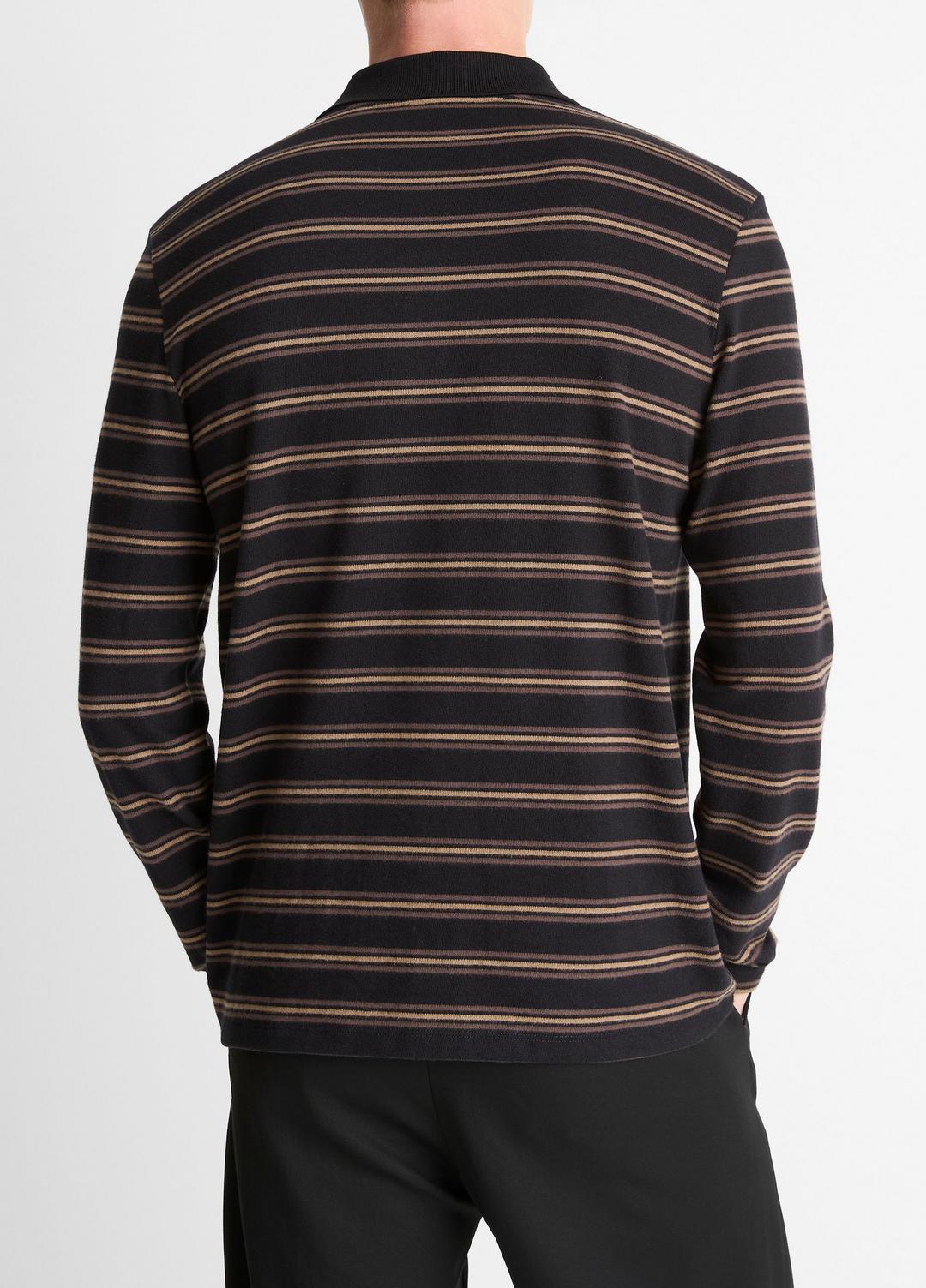 Striped Cotton-Blend Long-Sleeve Polo Shirt in Henleys & Polos - BLACK COMBO | VINCE Men
