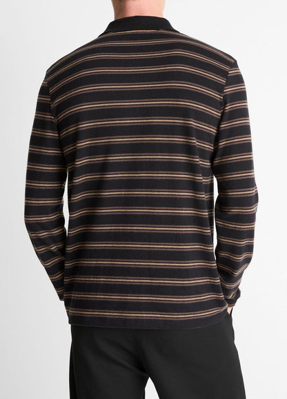 Striped Cotton-Blend Long-Sleeve Polo Shirt in Henleys & Polos - BLACK COMBO | VINCE Men