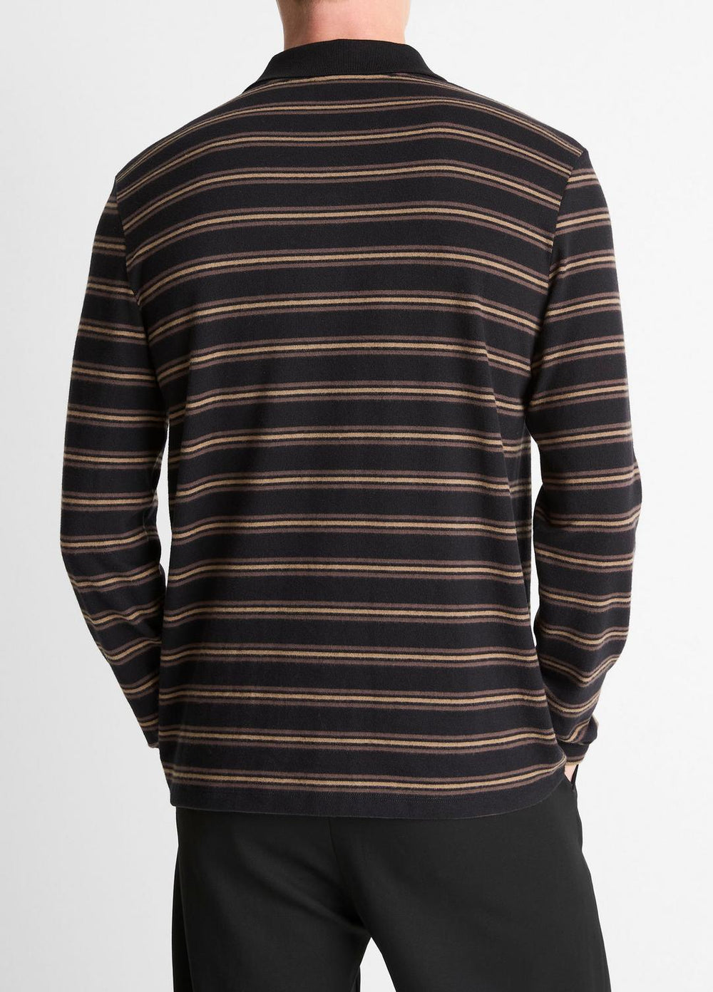 Striped Cotton-Blend Long-Sleeve Polo Shirt in Henleys & Polos - BLACK COMBO | VINCE Men