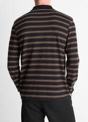 Striped Cotton-Blend Long-Sleeve Polo Shirt in Henleys & Polos - BLACK COMBO | VINCE Men