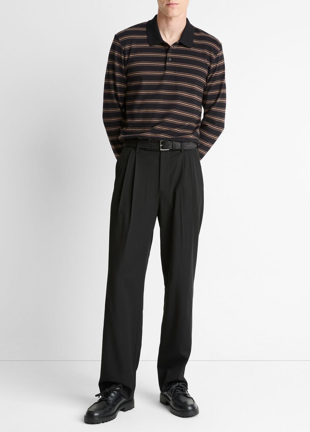 Striped Cotton-Blend Long-Sleeve Polo Shirt in Henleys & Polos - BLACK COMBO | VINCE Men