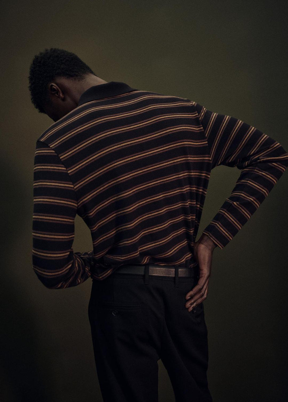 Striped Cotton-Blend Long-Sleeve Polo Shirt in Henleys & Polos - BLACK COMBO | VINCE Men