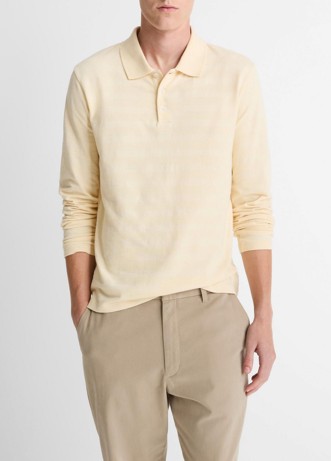 Jacquard-Stripe Cotton Long-Sleeve Polo Shirt in Long Sleeve - MEADOWLARK | VINCE Men