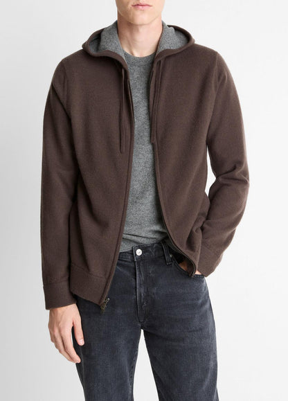 Cashmere Zip-Front Hoodie in Sweatshirts & Hoodies - MISSION/MEDIUM HEATHER GREY | VINCE Men