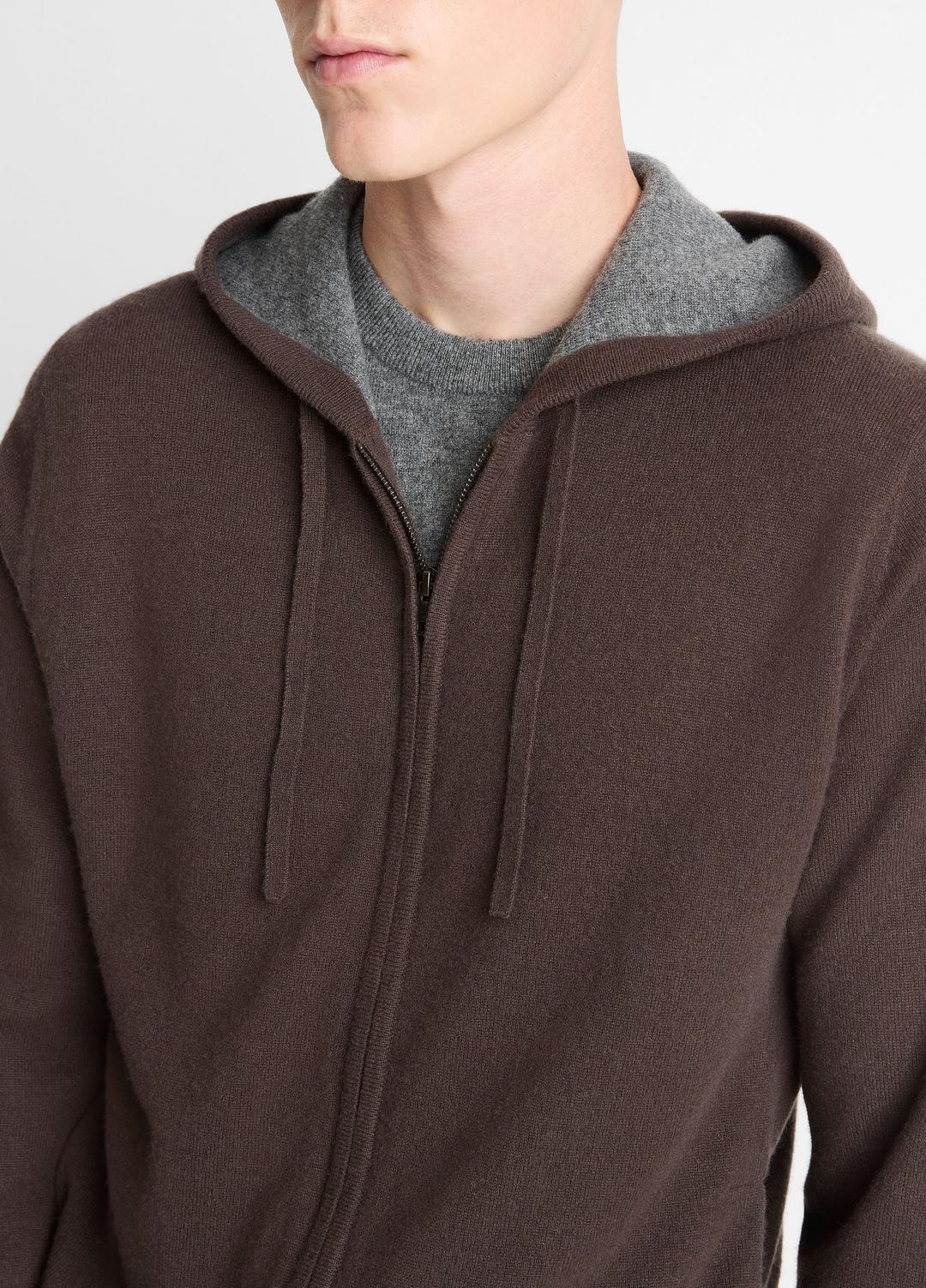 Cashmere Zip-Front Hoodie in Sweatshirts & Hoodies - MISSION/MEDIUM HEATHER GREY | VINCE Men