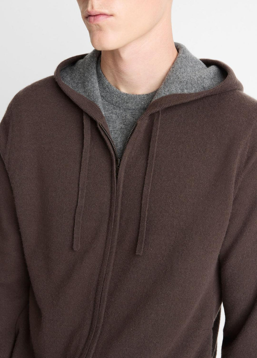 Cashmere Zip-Front Hoodie in Sweatshirts & Hoodies - MISSION/MEDIUM HEATHER GREY | VINCE Men