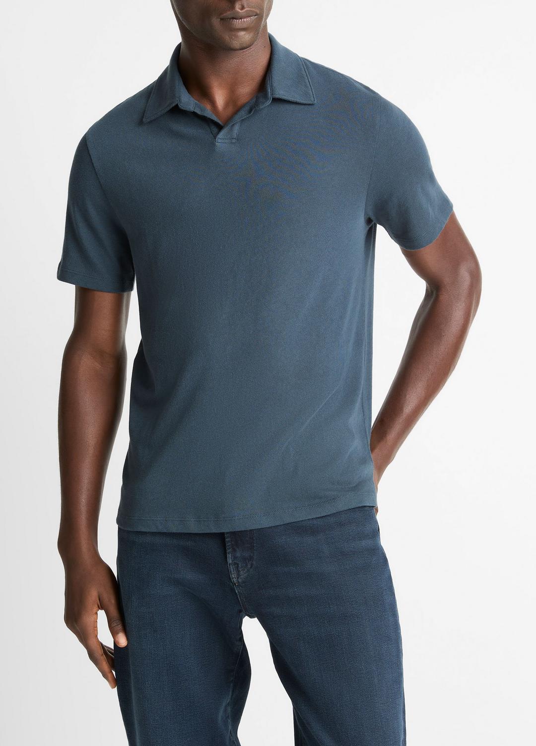 Cotton Johnny-Collar Polo Shirt in Henleys & Polos - CLEAR LAKE | VINCE Men