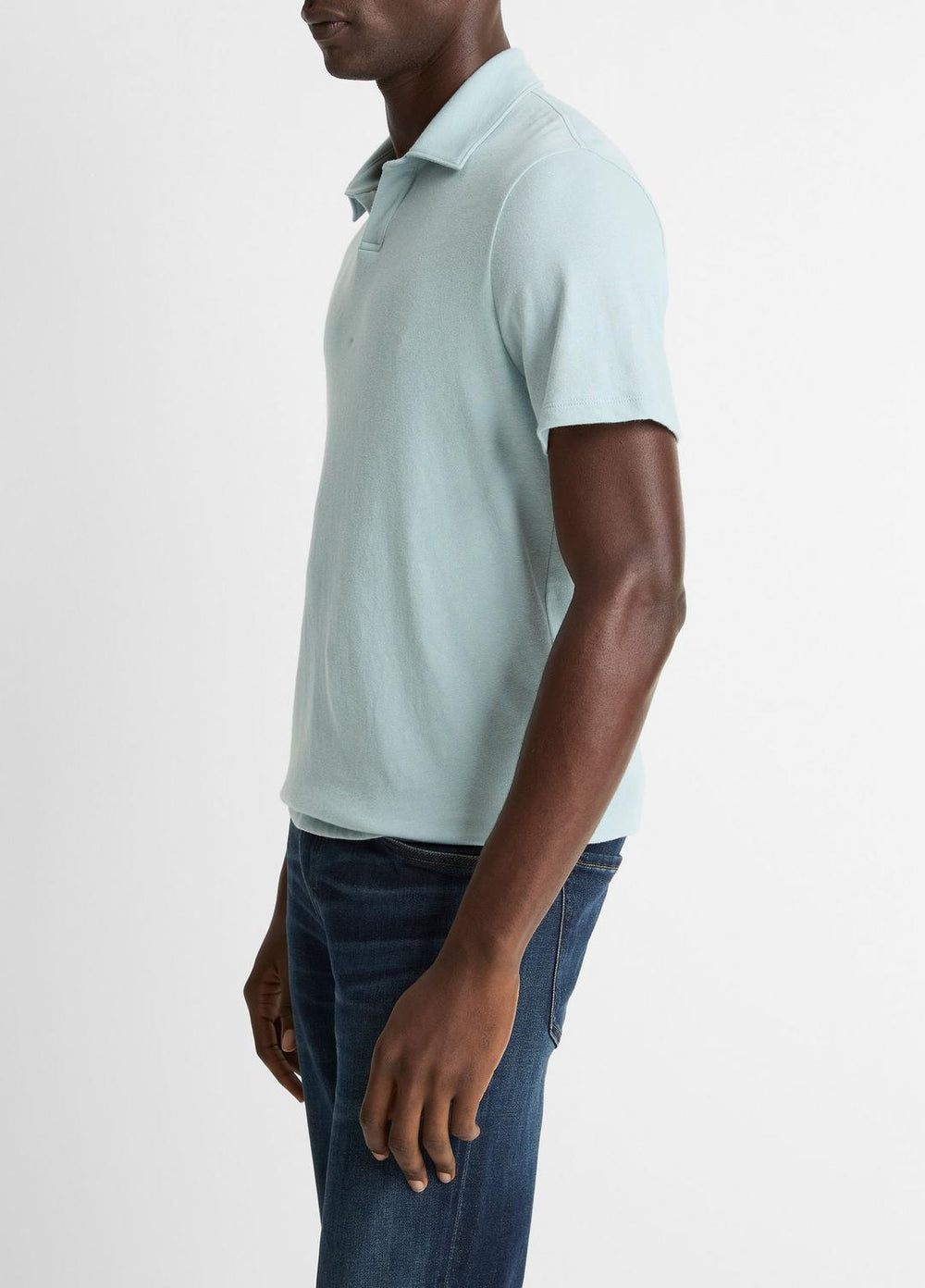 Cotton Johnny-Collar Polo Shirt in Henleys & Polos - DARK CASCADE | VINCE Men