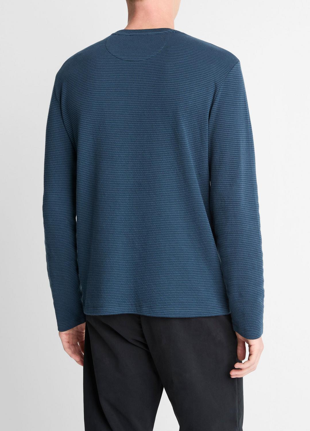 Striped Double-Knit Pima Cotton Long-Sleeve T-Shirt in Long Sleeve - CLEAR LAKE/RAPIDS | VINCE Men