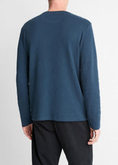 Striped Double-Knit Pima Cotton Long-Sleeve T-Shirt in Long Sleeve - CLEAR LAKE/RAPIDS | VINCE Men