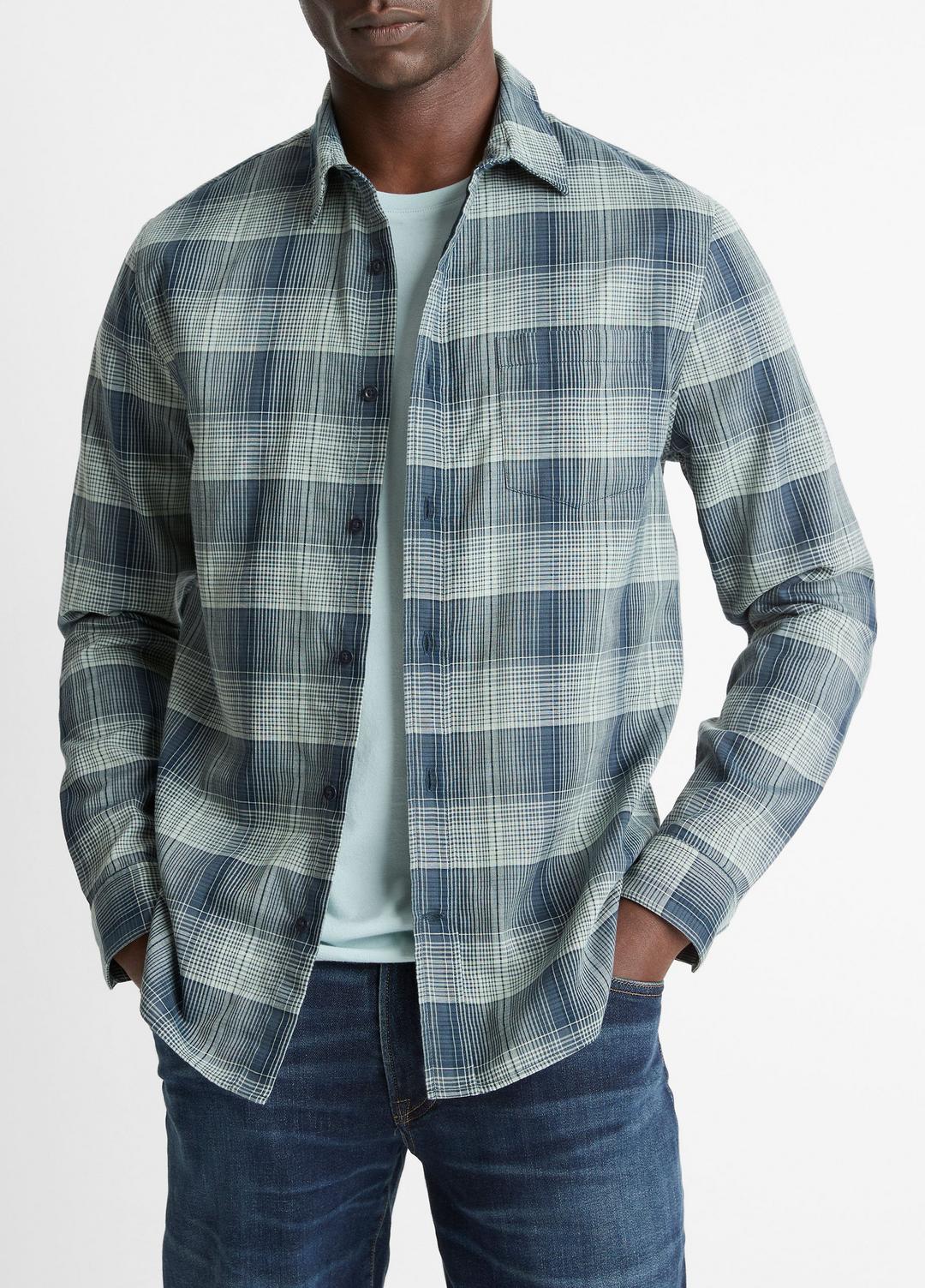 Big Sky Plaid Cotton Button-Front Shirt in Long Sleeve - RAPIDS COMBO | VINCE Men