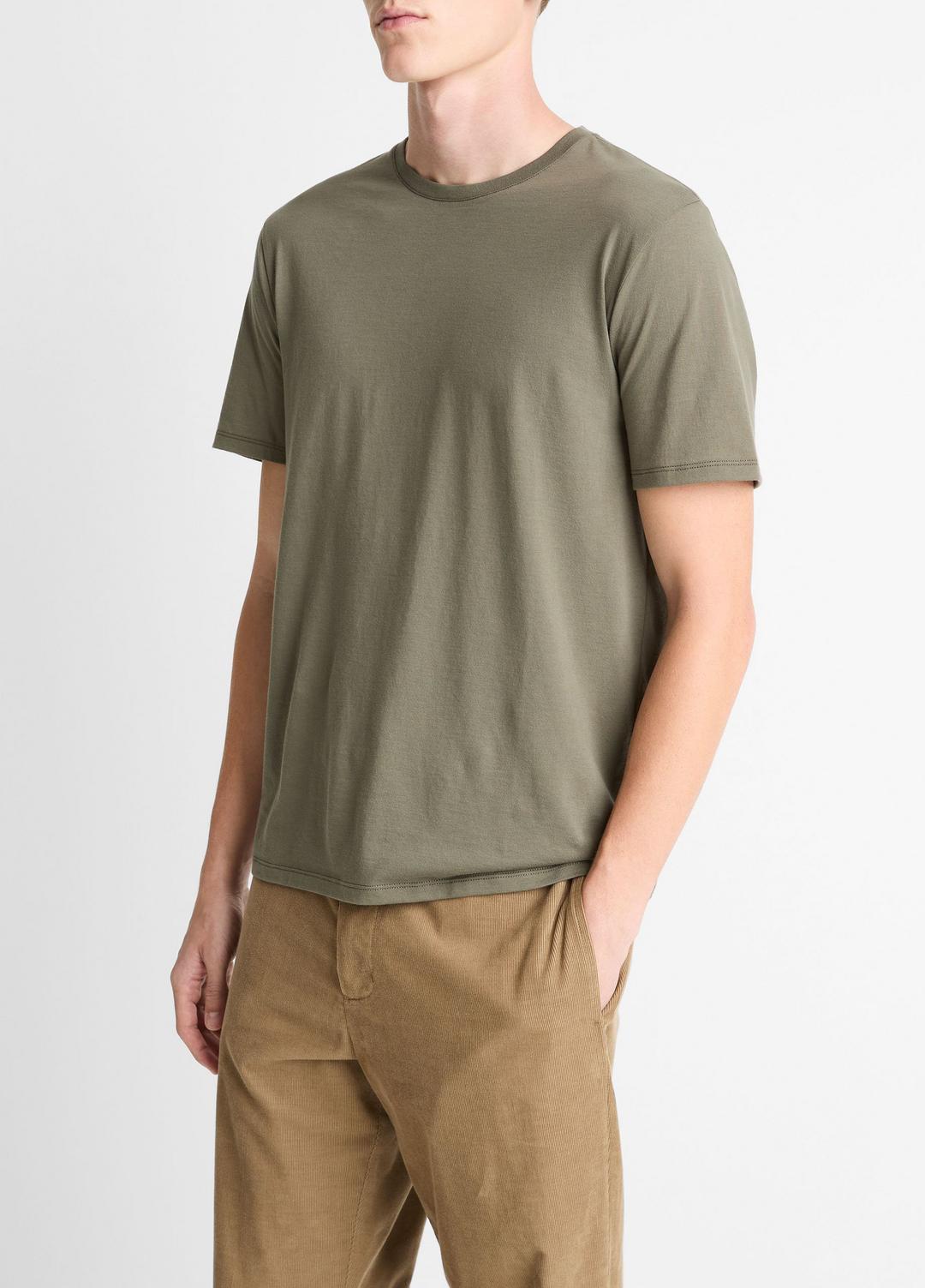 Pima Cotton Crew Neck T-Shirt in Short Sleeve - SYCAMORE | VINCE Men