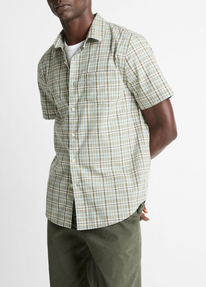 Polson Plaid Cotton Short-Sleeve Button-Front Shirt in Short Sleeve - SEAFOAM COMBO | VINCE Men
