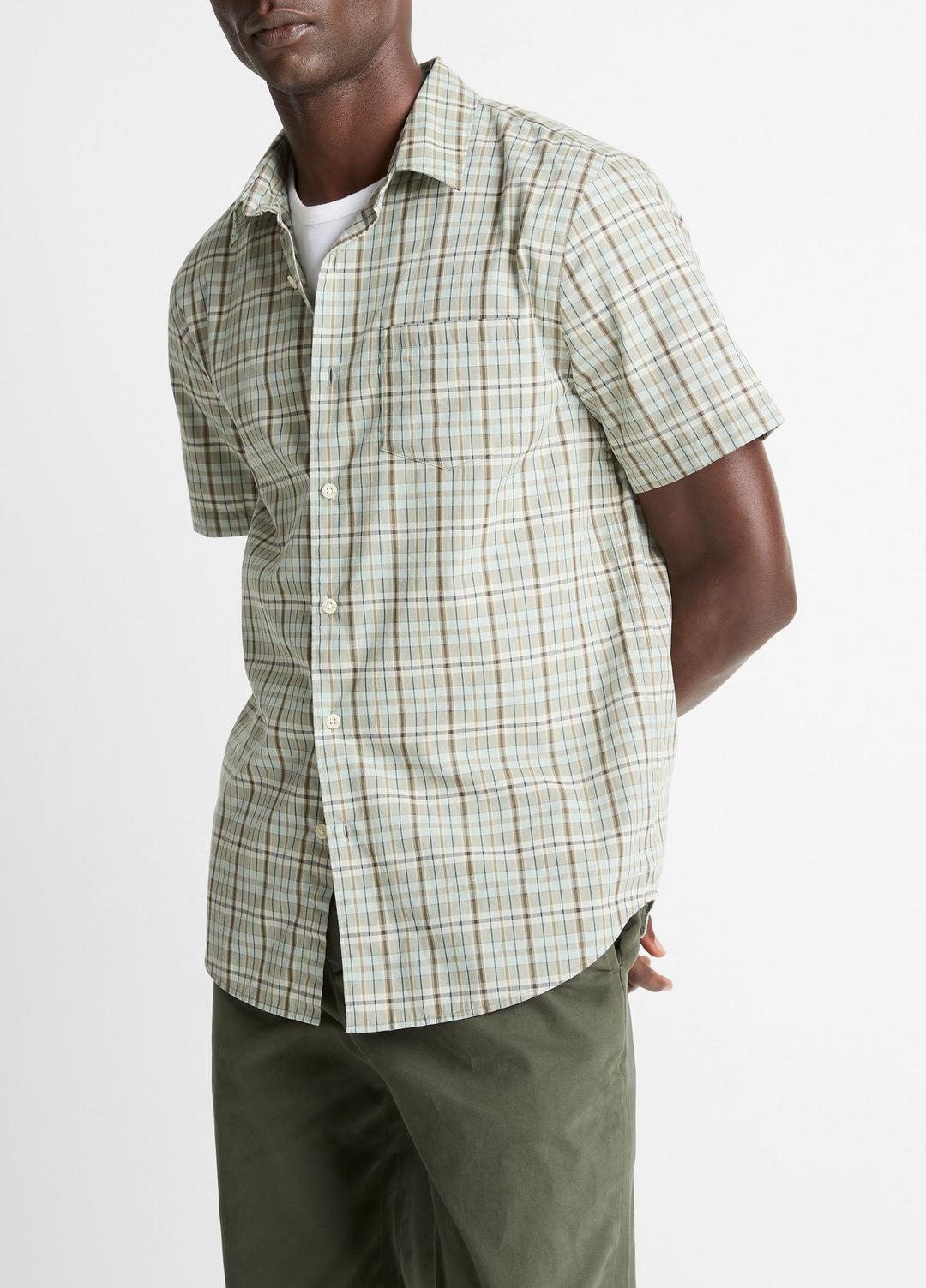 Polson Plaid Cotton Short-Sleeve Button-Front Shirt in Short Sleeve - SEAFOAM COMBO | VINCE Men