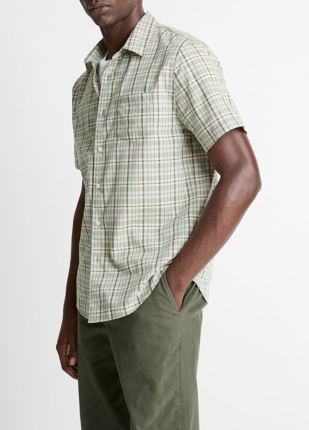 Polson Plaid Cotton Short-Sleeve Button-Front Shirt in Short Sleeve - SEAFOAM COMBO | VINCE Men