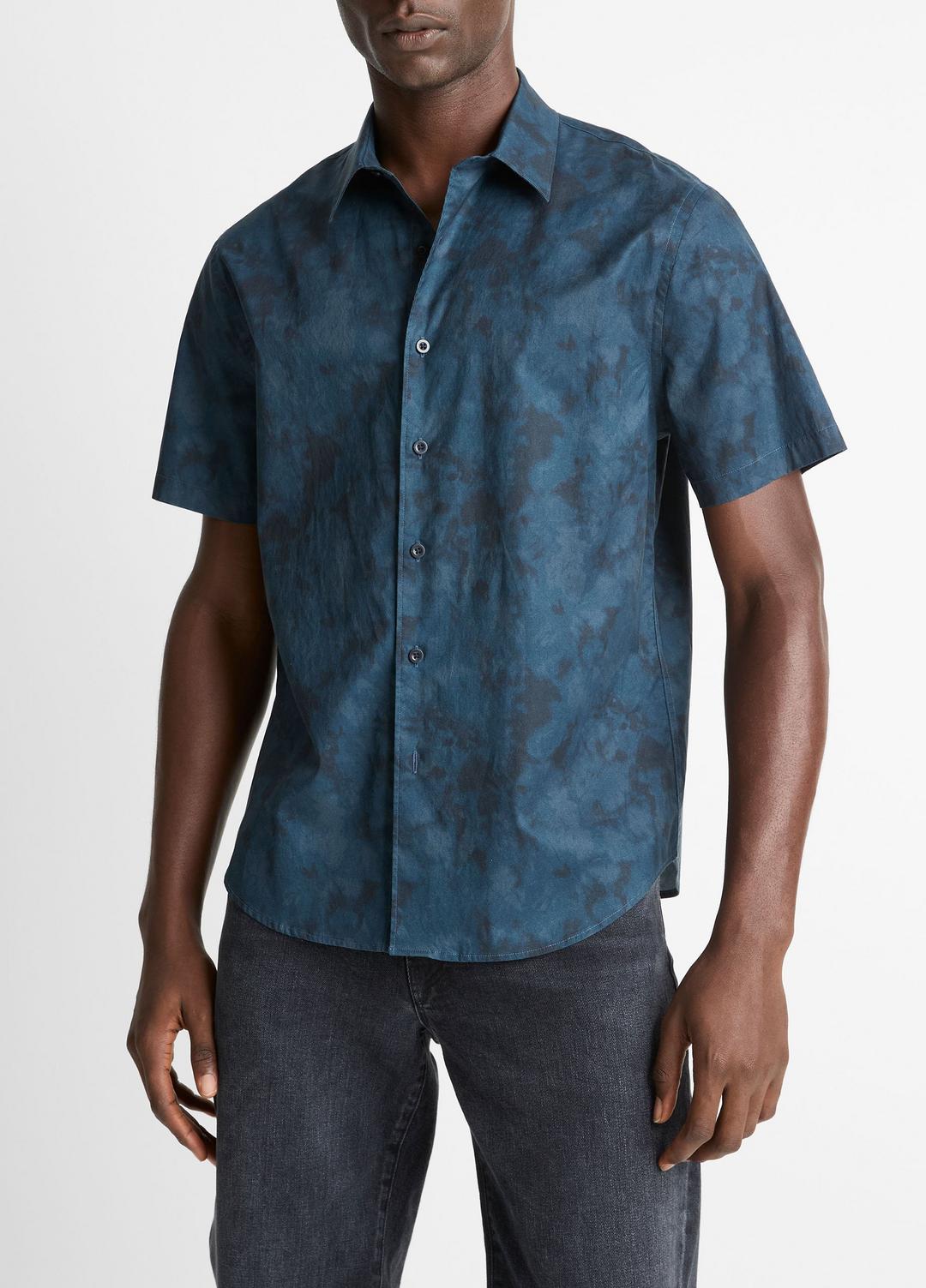 Dyed Camouflage Cotton Short-Sleeve Button-Front Shirt in Short Sleeve - RAPIDS COMBO | VINCE Men