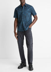 Dyed Camouflage Cotton Short-Sleeve Button-Front Shirt in Short Sleeve - RAPIDS COMBO | VINCE Men