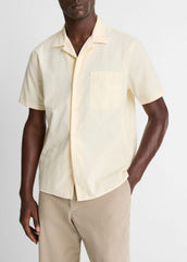 Union Stripe Cotton Short-Sleeve Loop-Collar Shirt in Short Sleeve - MEADOWLARK | VINCE Men