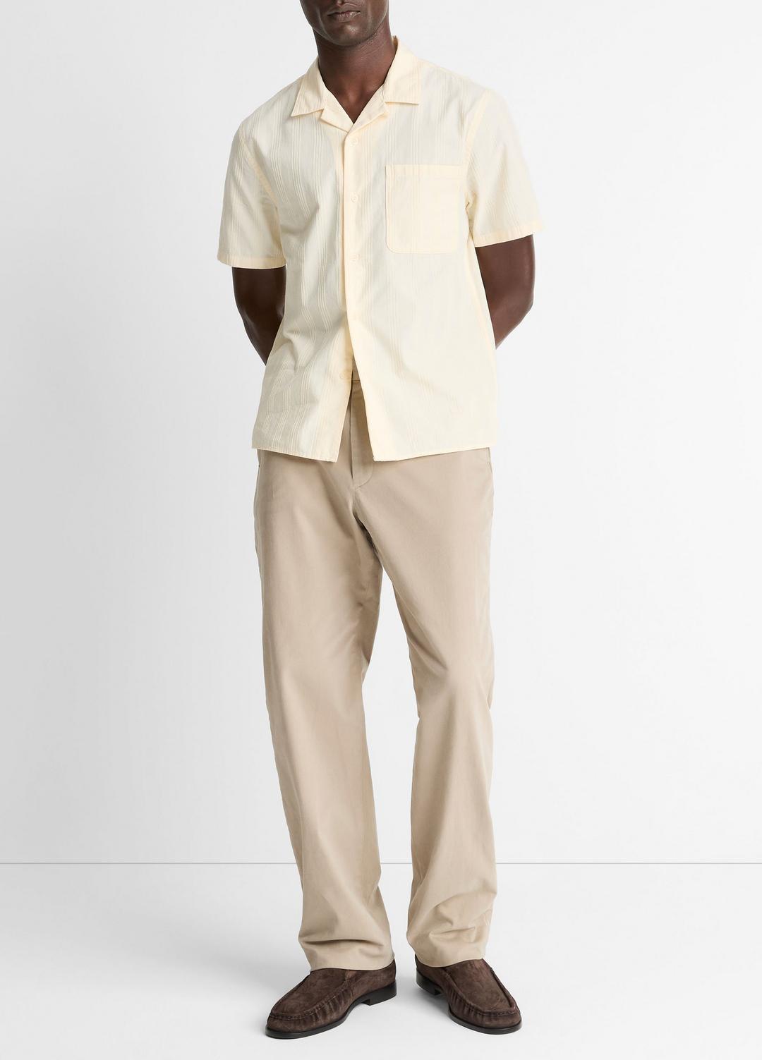Union Stripe Cotton Short-Sleeve Loop-Collar Shirt in Short Sleeve - MEADOWLARK | VINCE Men