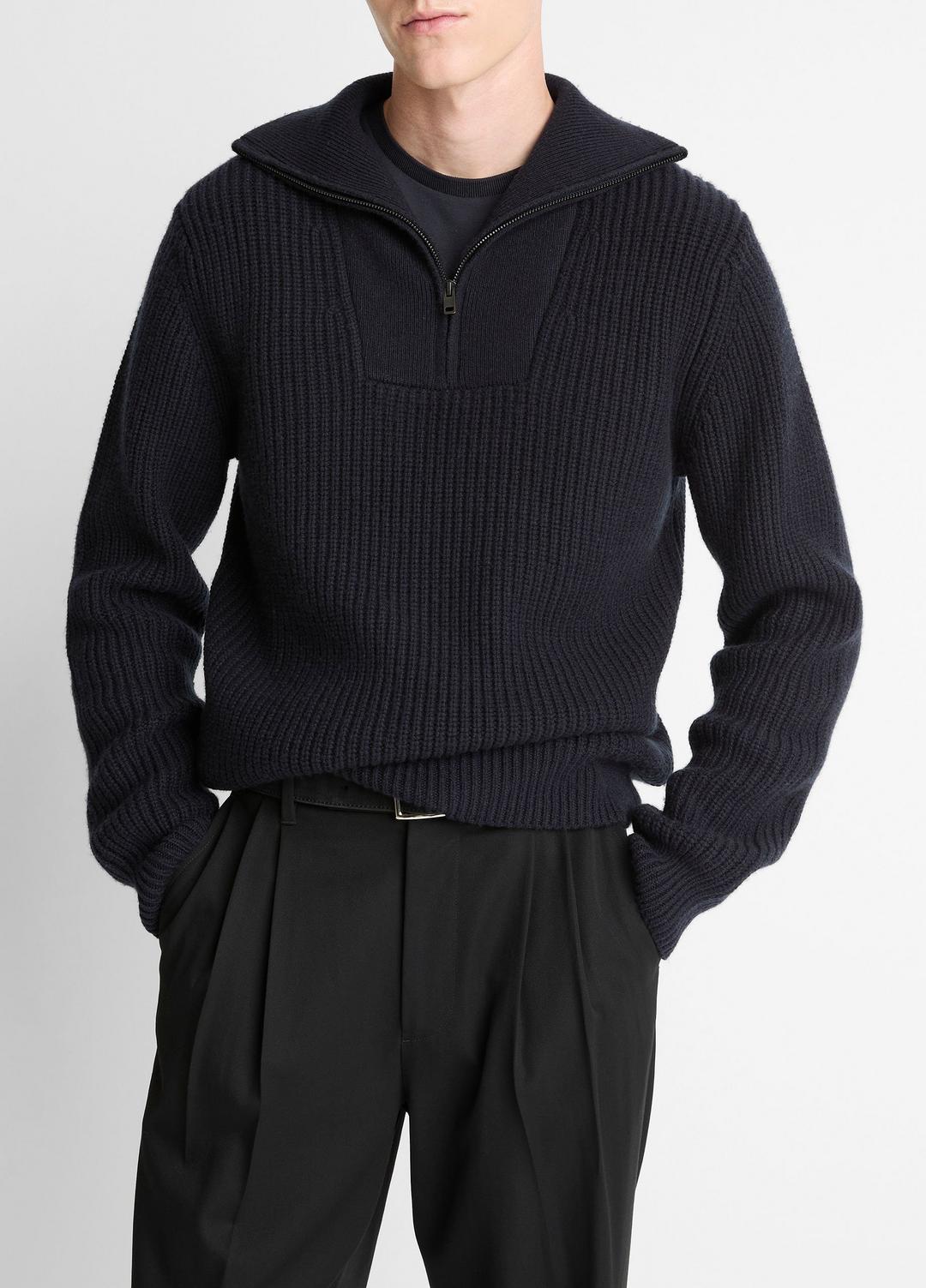Heirloom Shaker Wool-Cashmere Quarter-Zip Sweater in Quarter Zip - COASTAL BLUE | VINCE Men