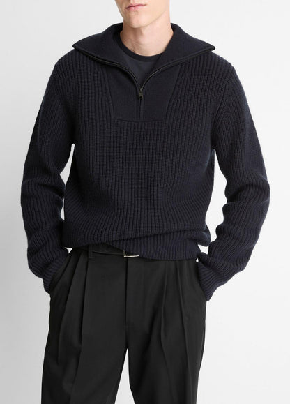 Heirloom Shaker Wool-Cashmere Quarter-Zip Sweater in Quarter Zip - COASTAL BLUE | VINCE Men