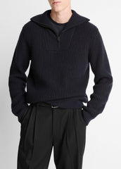 Heirloom Shaker Wool-Cashmere Quarter-Zip Sweater in Quarter Zip - COASTAL BLUE | VINCE Men