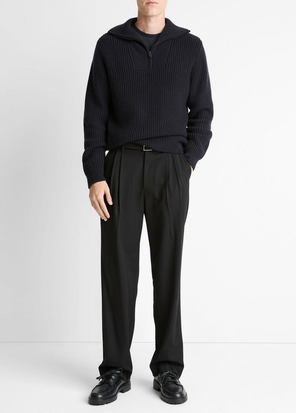 Heirloom Shaker Wool-Cashmere Quarter-Zip Sweater in Quarter Zip - COASTAL BLUE | VINCE Men