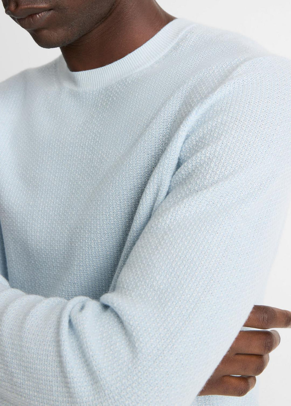 Geo-Jacquard Wool-Blend Crew Neck Sweater in Crew Neck - WHITECAP/CLASSIC CREAM | VINCE Men