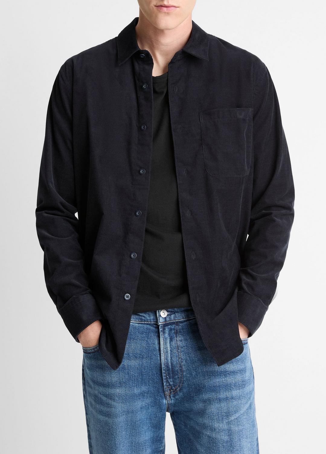 Italian Cotton Corduroy Button-Front Shirt in Long Sleeve - COASTAL BLUE | VINCE Men