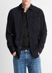 Italian Cotton Corduroy Button-Front Shirt in Long Sleeve - COASTAL BLUE | VINCE Men