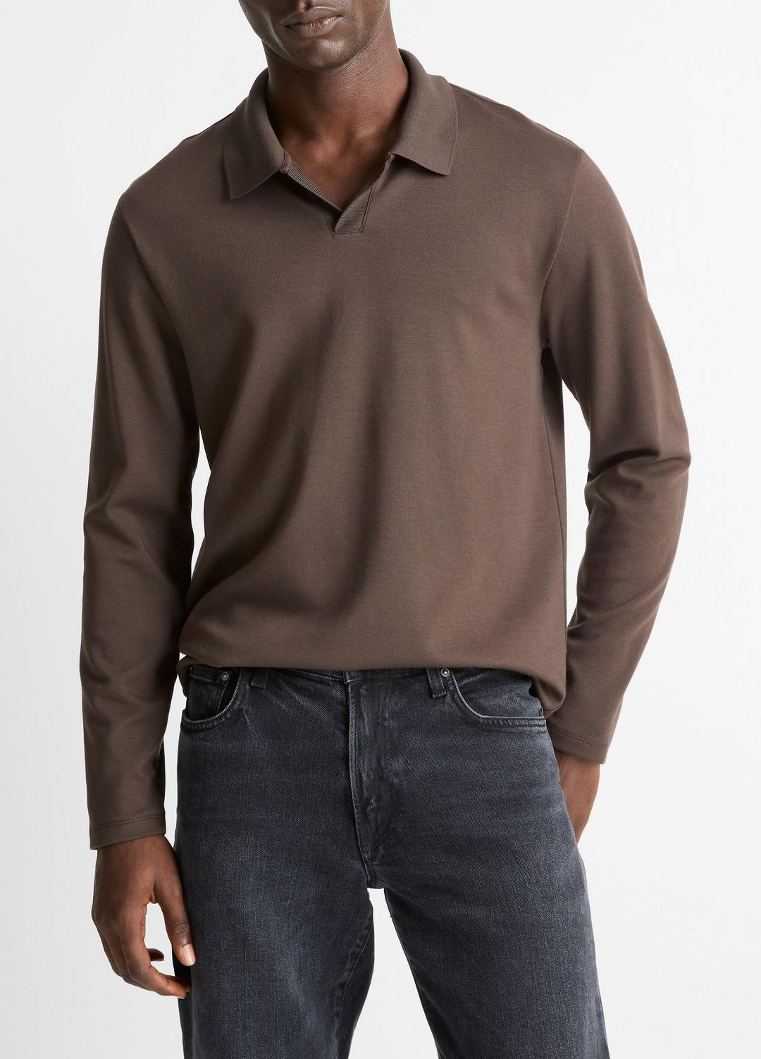 Milano Pima Cotton-Blend Johnny-Collar Shirt in Long Sleeve - MISSION | VINCE Men